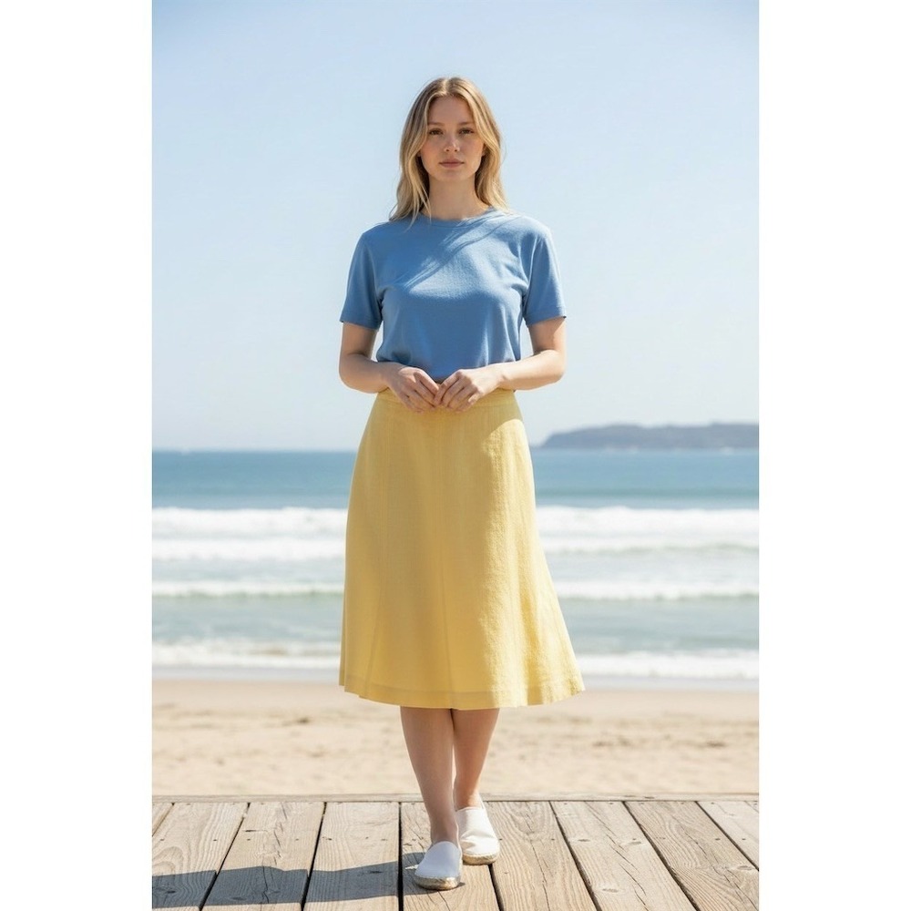 J.G. Hook linen Skirt Womens Sz 6 butter Yellow ALine Midi Lined Casual Workwear